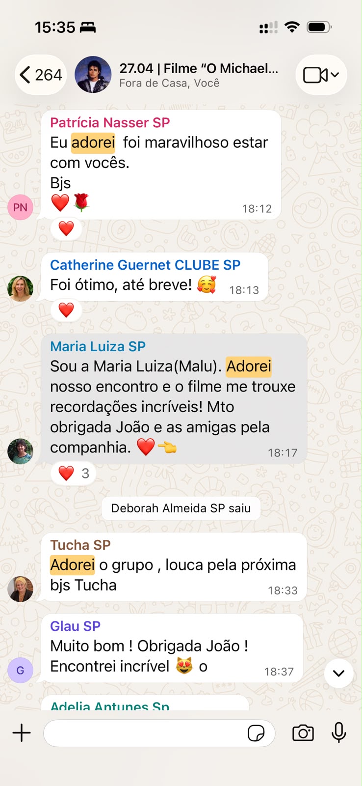 Mensagens de participantes de São Paulo após a sessão de cinema